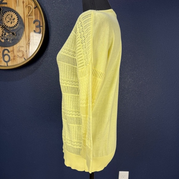 The Limited Yellow Crew Neck Sweater with Lacy Knit, Size Large - Picture 2 of 9
